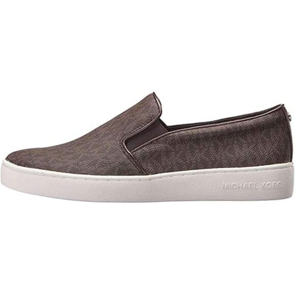 NWT Michael Kors Women's Keaton Slip-on Brown Mini MK Logo Coated-Size 8 - Picture 2 of 5